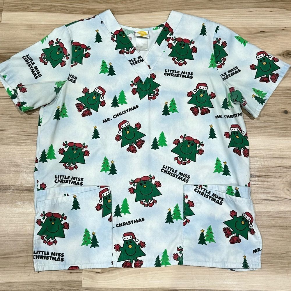 Vintage Little Miss Mr. Christmas Scrub Top Women’s Medium
